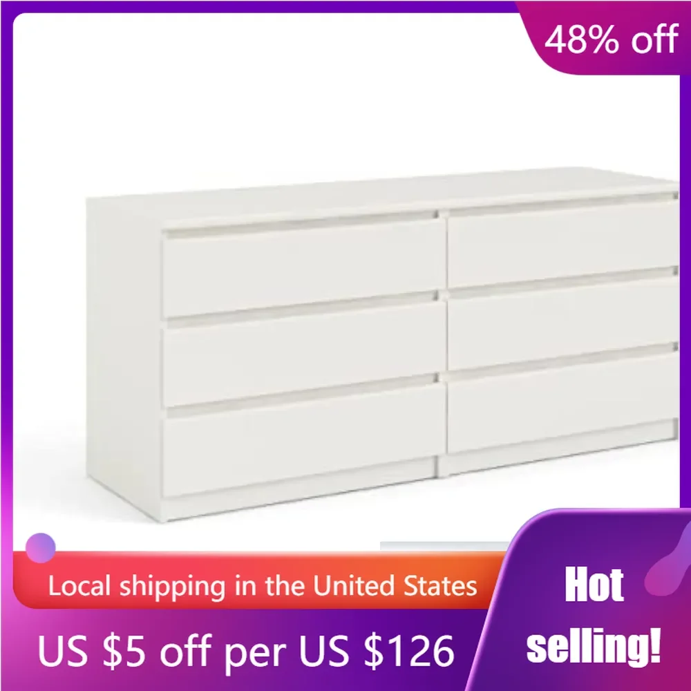 

Dresser, simple and elegant, 6 drawers double dressing table, white. Suitable for bedrooms, living rooms, and study rooms