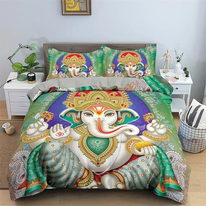 Lord Ganesha Duvet Cover Microfiber Indian Elephant Bedding Set Bohemia Mandala Comforter Cover King For Boys Girls Room Decor