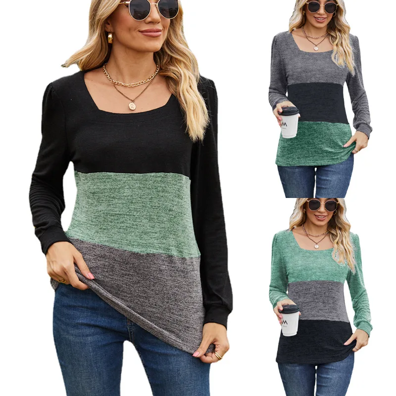 

Свободная длинная футболка Sve, женская цветная блузка с квадратным воротником, дизайн осень-зима, новинка, настраиваемая модная настройка