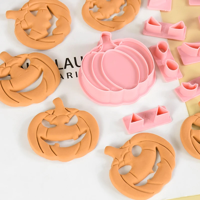 13Pcs Halloween Cookie Cutters 3D Pumpkin DIY Face Biscuit Mold Fondant Embosser Stamps Halloween Party Cake Decorating Tools