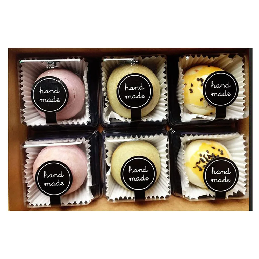 100/200pcs black hand made long sealing sticker pudding bottle sticker, baking box label sticker, baking, handicraft products
