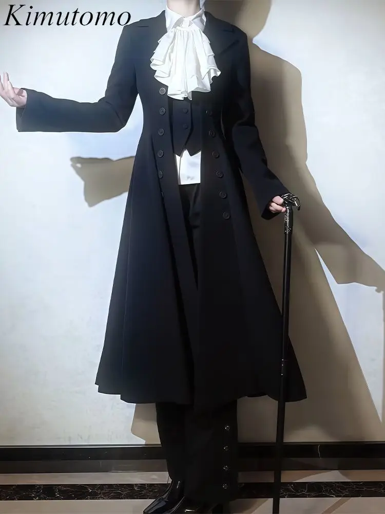 

Kimutomo Gothic Trench Jackets Women Autumn Winter Cosplay Elegant Fashion Outwear Coats Y2k Harajuku Black Vintage Fashion