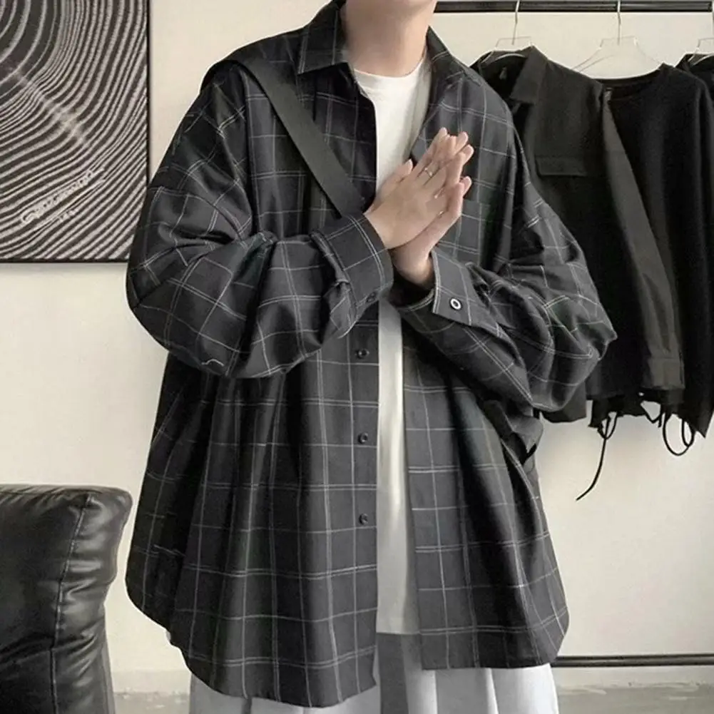 

Stylish Autumn Shirt Plaid Print Thermal Streetwear Preppy Cardigan Men Shirt