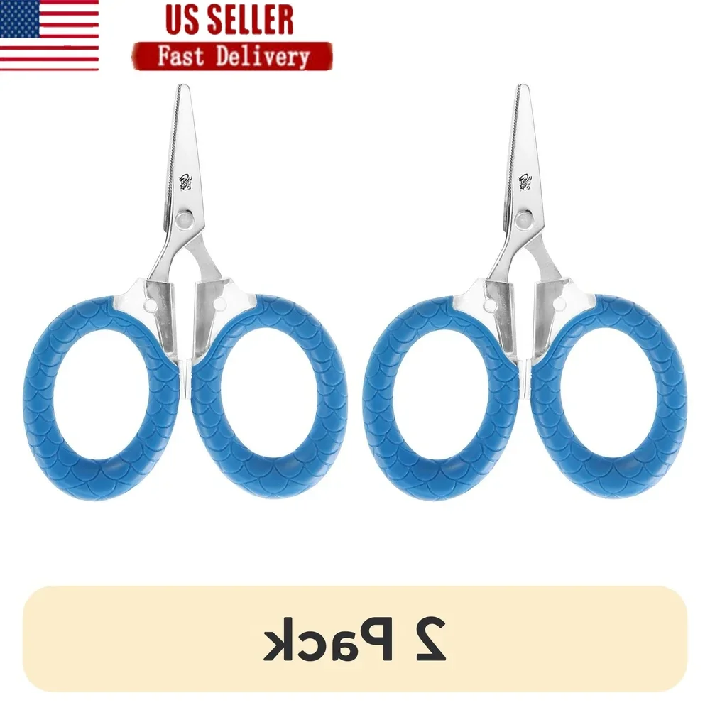 

2 Pack Micro Scissors Fishing Tool Titanium Bonded Blades Serrated Edge Non Slip Grip Durable Corrosion Resistant Outdoor Use