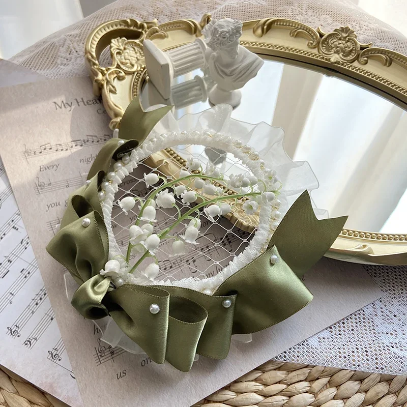 Original French Pastoral Lolita Handmade Lily of the Valley Mori Hollow Top Hat Edge Clip