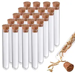 20Pcs Clear Test Tubes with Corks Caps Lightweight School Lab Supplies Storage Tube Bottles  U-shape Bottom Container