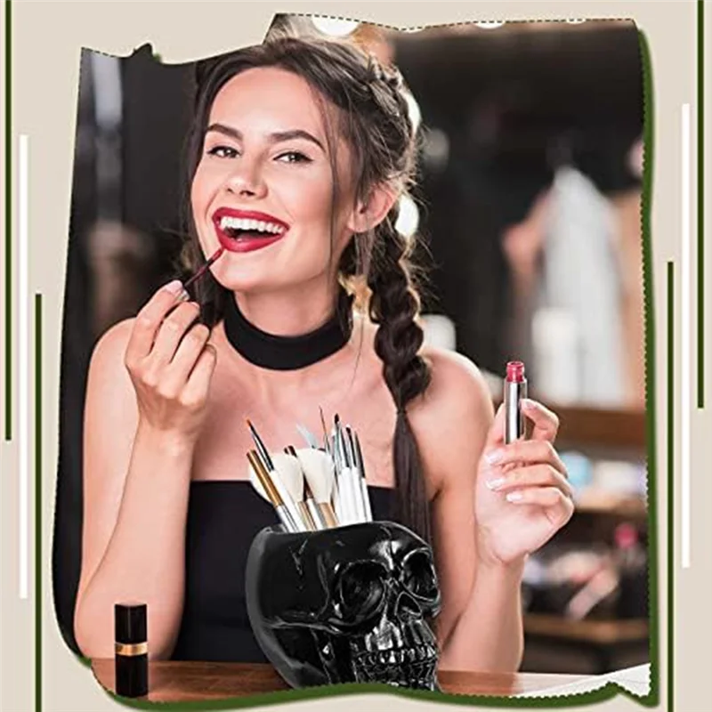 

Practical-Skeleton Makeup Brush Holder Skeleton Pen Holder Brush Holder Makeup Storage Box Halloween Dressing Table Desk Durable