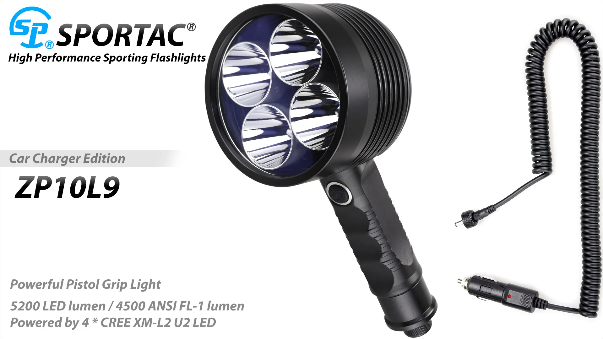 SPORTAC EAGTAC ZP10L9 4x XML2 5200lm LED Long Throw Camping Hiking Hunting Flashlight Car Charger Version