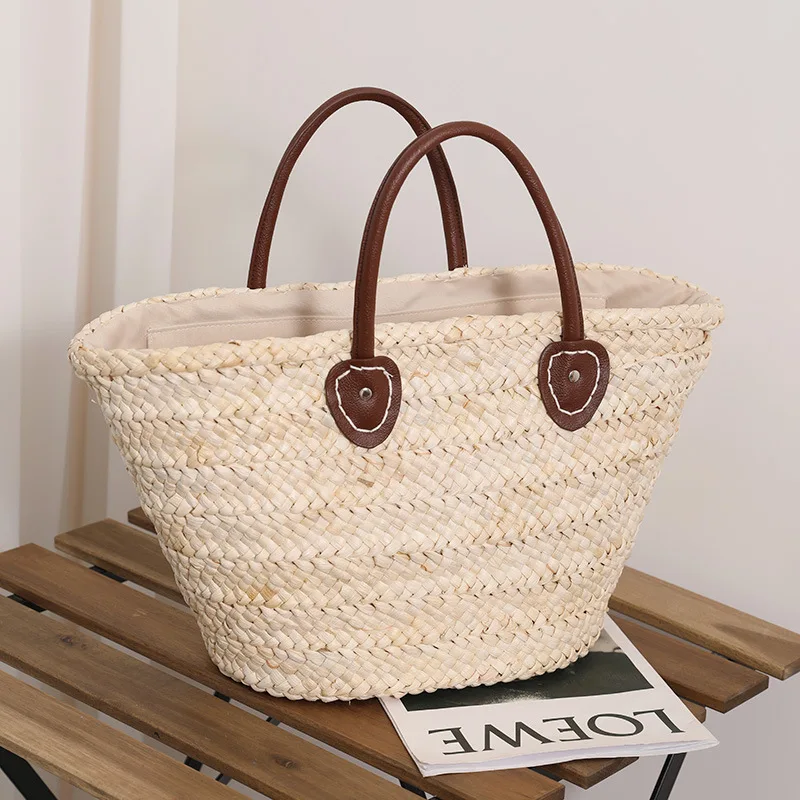 

Casual Wicker Woven Large Capacity Tote Rattan Women Handbags Designer Summer Beach Straw Bags Lady Bali Big Basket Buckets Bag