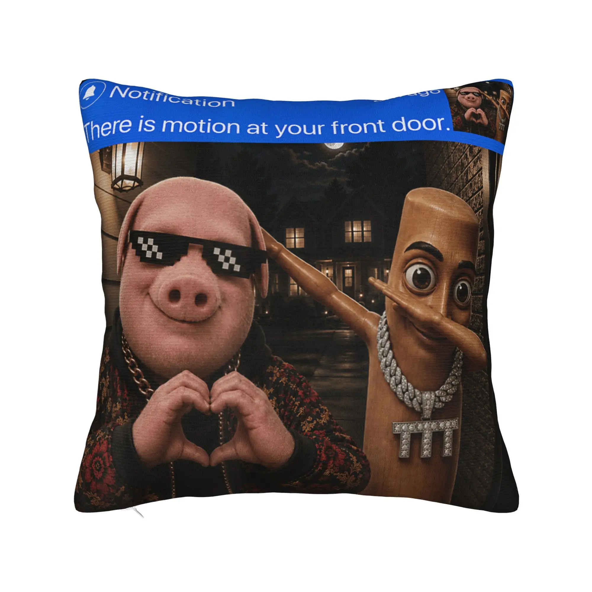 There is Motion at Your Front Door Tung Tung Tung John Pork Pillowcases  Pillow Case For Sofa Home Decoration Print Pillow Cover