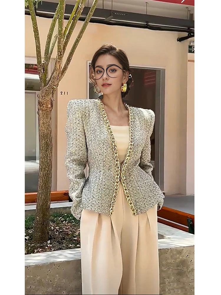 

Fragrance Style Women's Jacket Waist-Cinching Autumn 2024 Unique Versatile Top Fashionable Rich Girl Coat