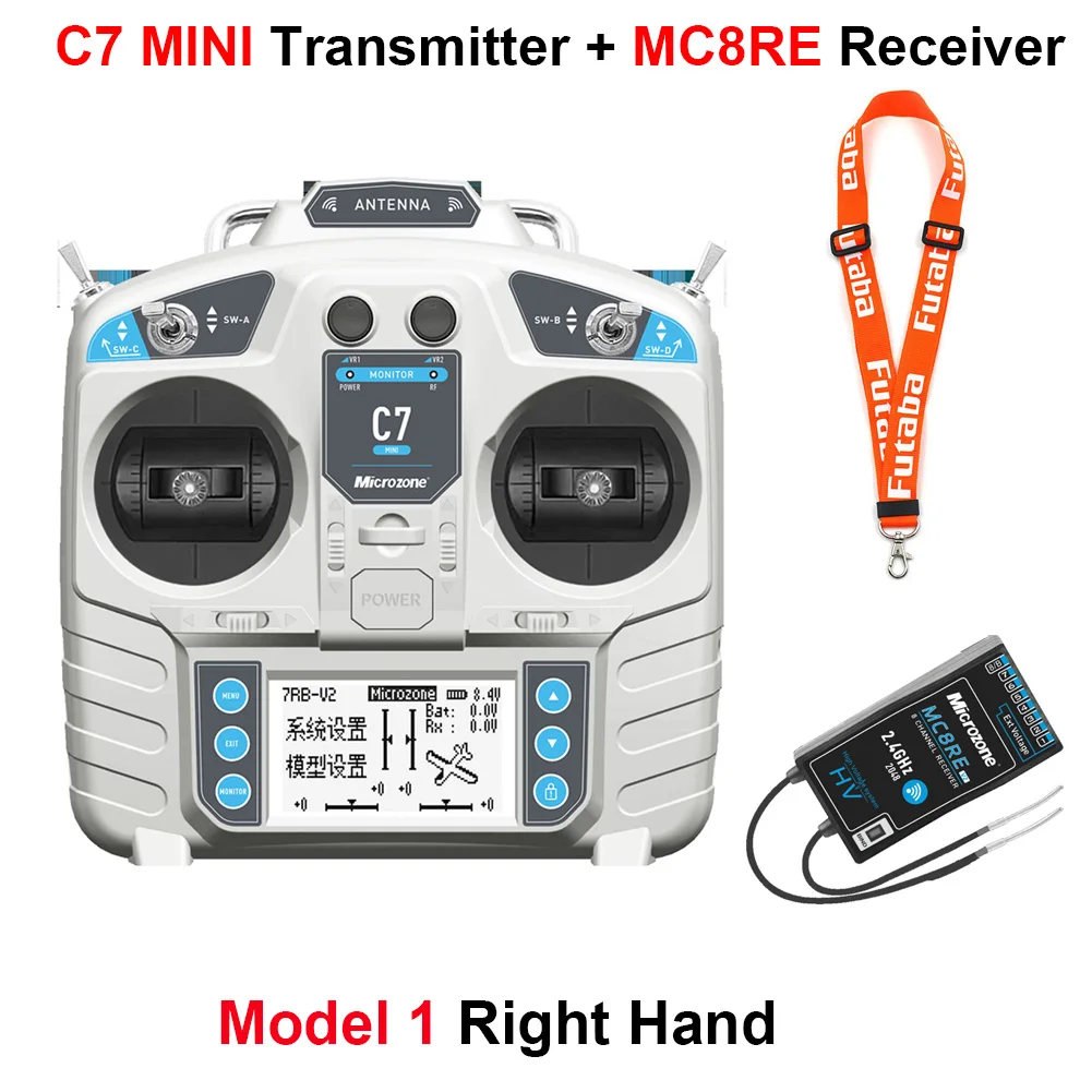 MicroZone C7 MINI MC7 2.4G Controller Transmitter With MC8RE Receiver Radio System for RC Airplane Drone Lawn Mower