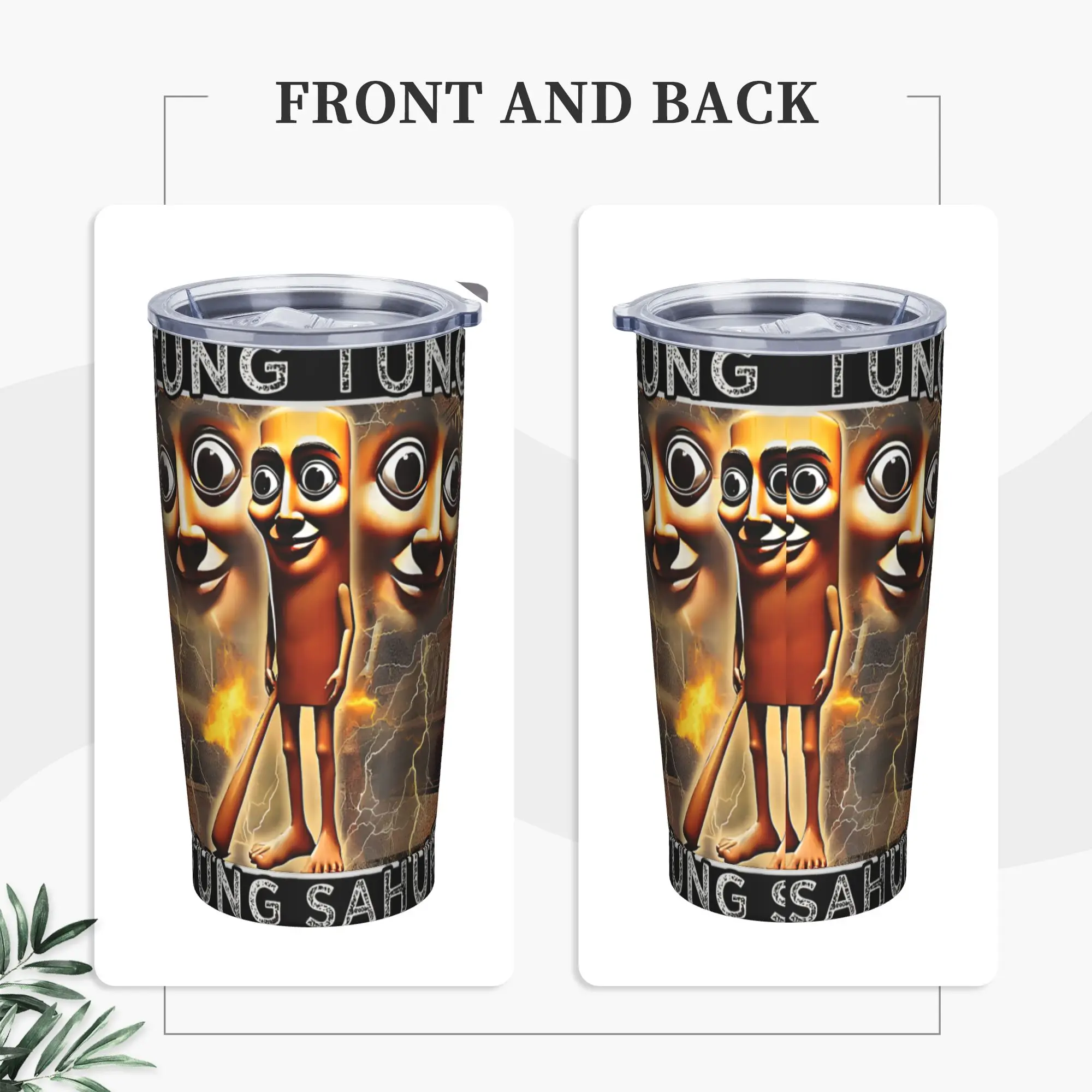 Tung Tung Tung Sahur Insulated Tumbler with Straws Lid Italian Brainrot  Vacuum Coffee Mugs Office Home Car Bottle Cups, 20oz