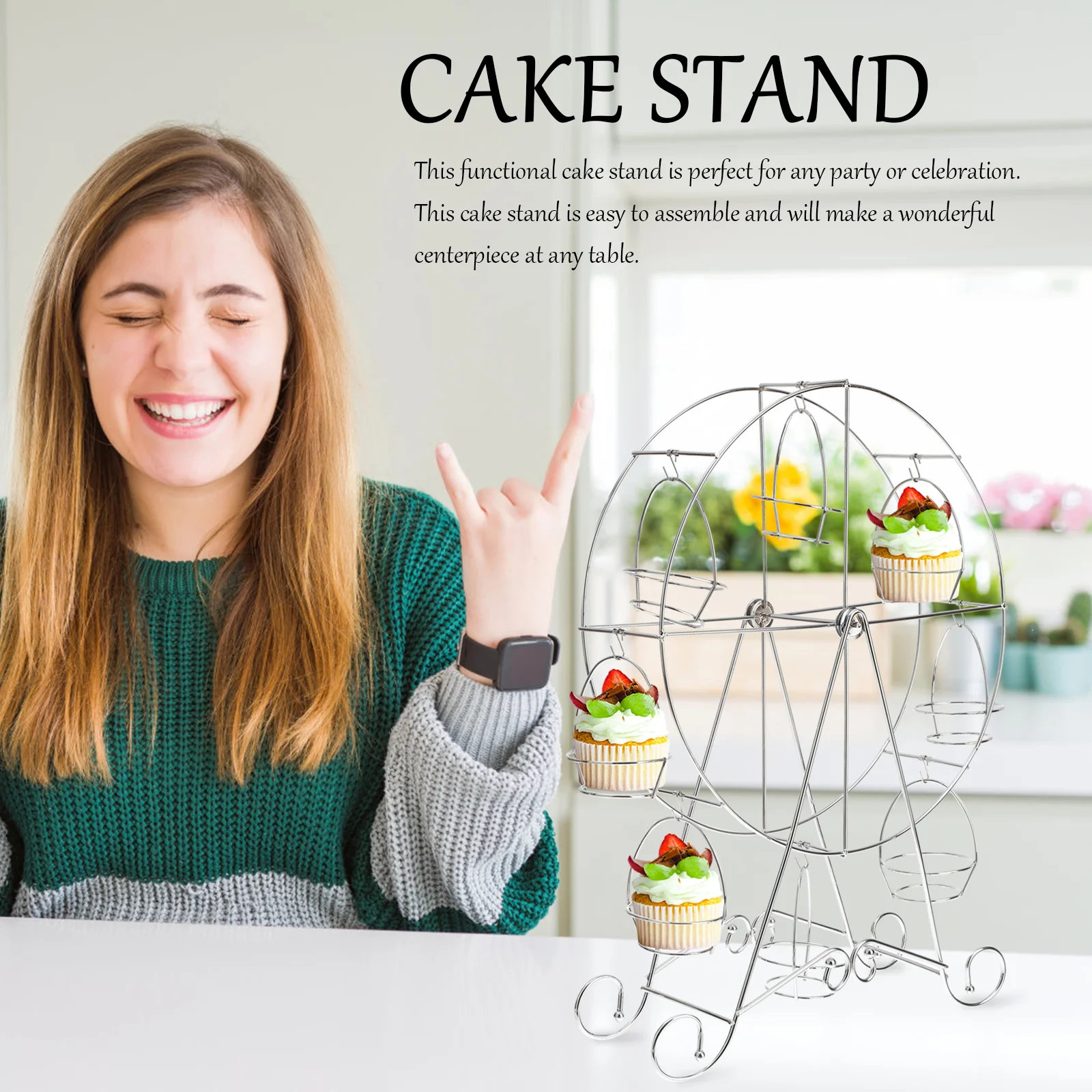 Silver Creative Ferris Wheel Shape Cake Stand Iron 8 Cups Cupcake Storage Rack Wedding Snack Stand Elegant Dessert Tray Party Su