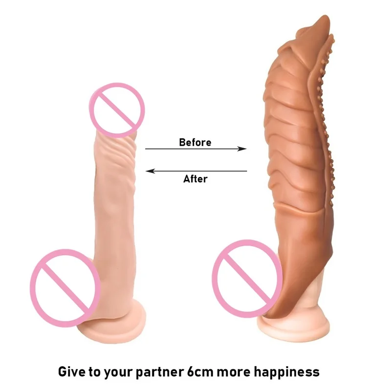 22cm Large Penis Sleeve Extender Male Cock Sleeve Sex Toys For Men Delay Reusable Condom Stimulation Dick Enlarger