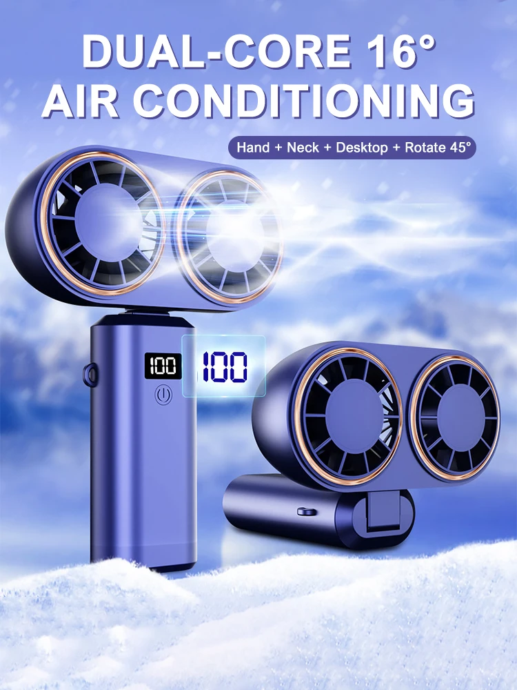 Handheld Electric Fan Compact Rechargeable Dual Fan Cooler Rechargeable Cooling Fan With Digital Display Personal Portable Fan