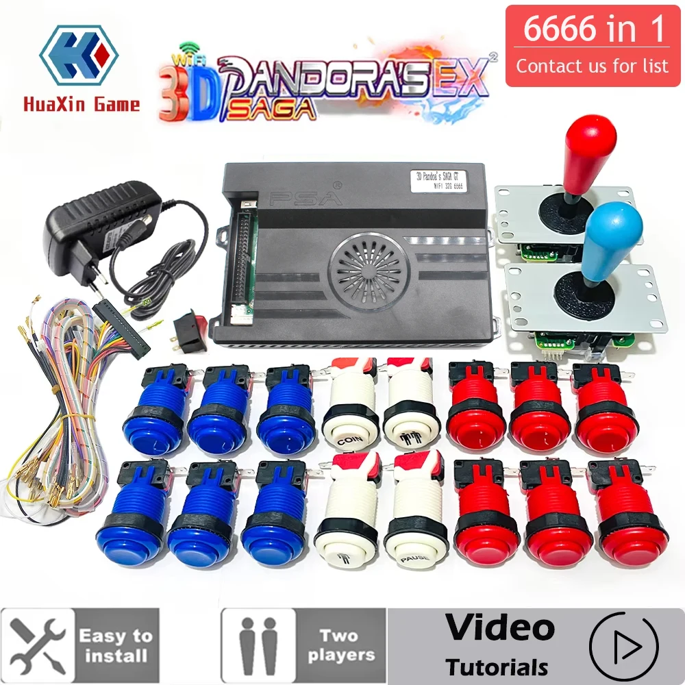 6666 WiFi Pandora Saga 3D EX Box S812 CPU 32G Add Games DIY 8 Way Joystick HAPP Push Button Arcade Game Console Cabinet Bartop