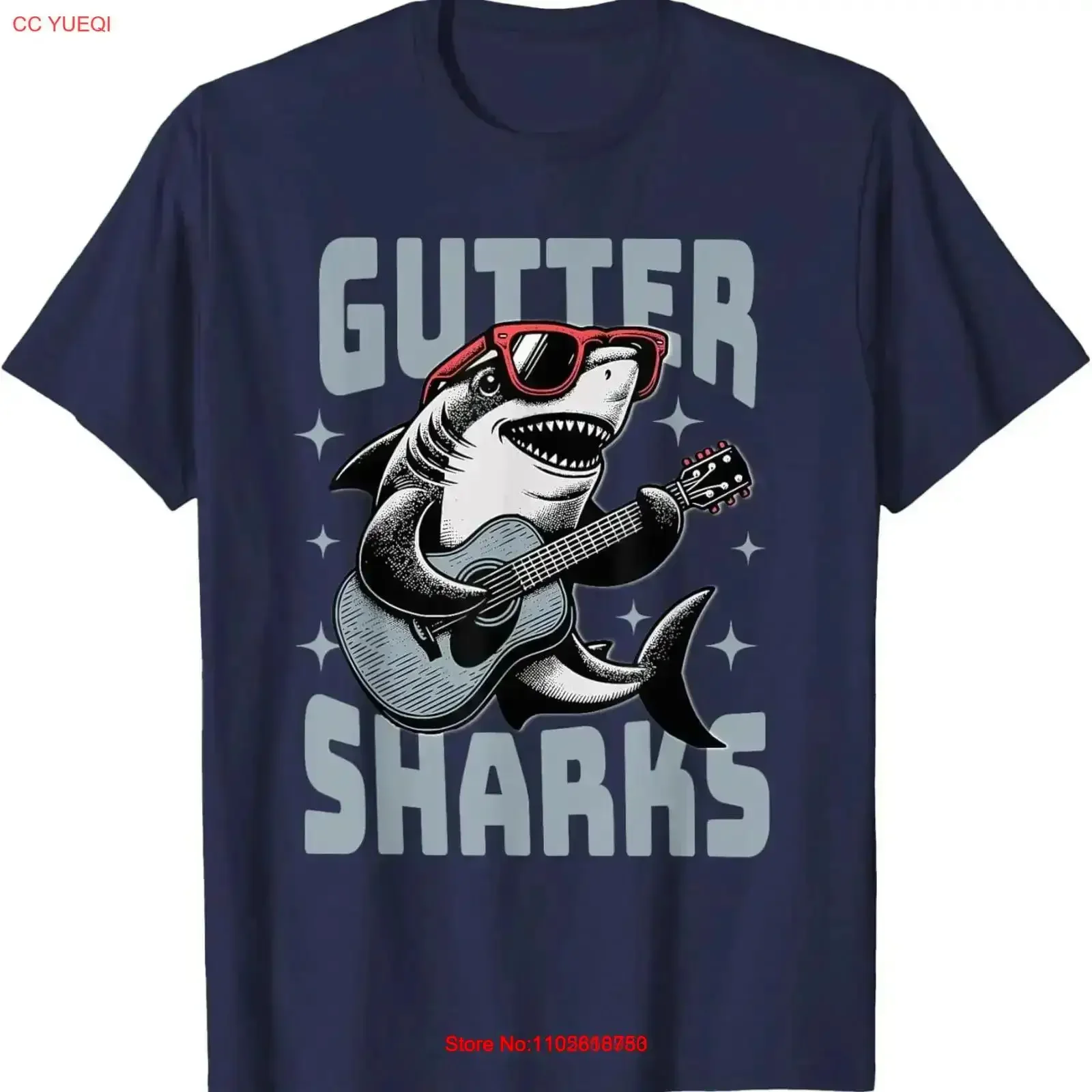 The Gutter Sharks Funny Shark Playing Guitar With Sunglasses T Shirt vintage Washed Stretched Slightly Comfortable Stylish