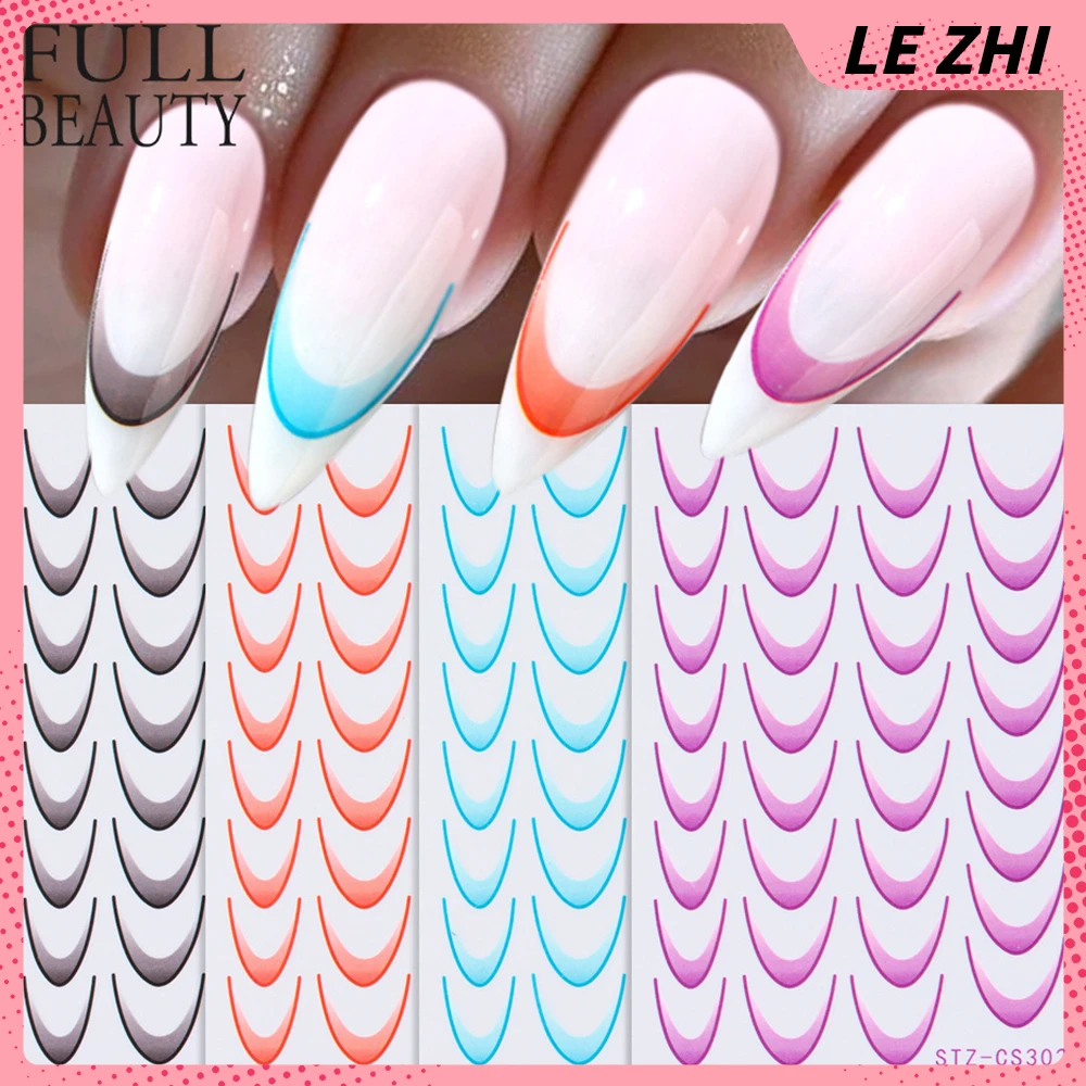 1Pcs New France Lune Shape Nail Party Sticker Art Concise Gradation Decorations Adhesive Manicure Nail Art Party Sticker