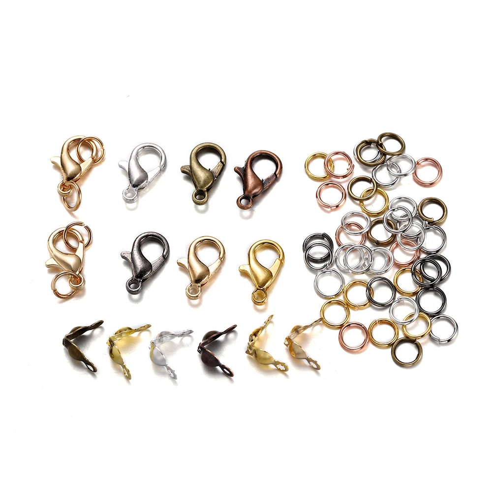 80pcs/Lot Hypoallergenic Alloy Lobster Clasp Jump Rings Clasp Crimp End Kit For Bracelet Necklace DIY Jewelry Making Connector