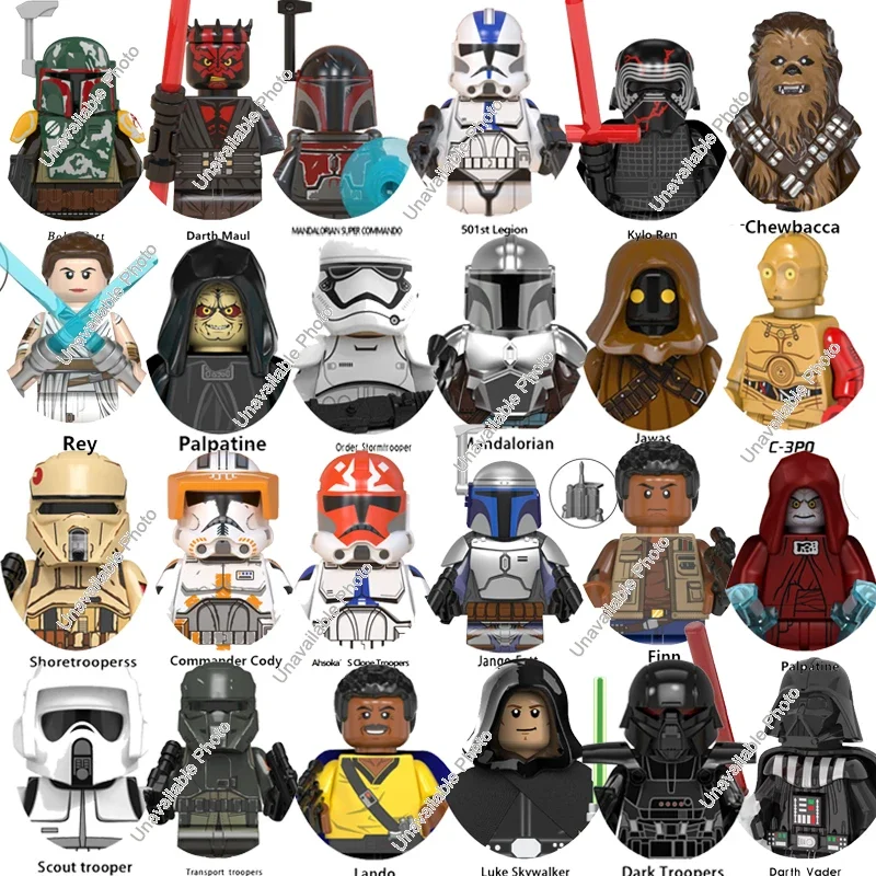 

Hot Toys 24Pcs Star Wars Clone soldiers Mace Windu Darth Vader Mandalorians Building Blocks Ahsoka Palpatine Bricks Figures Toys