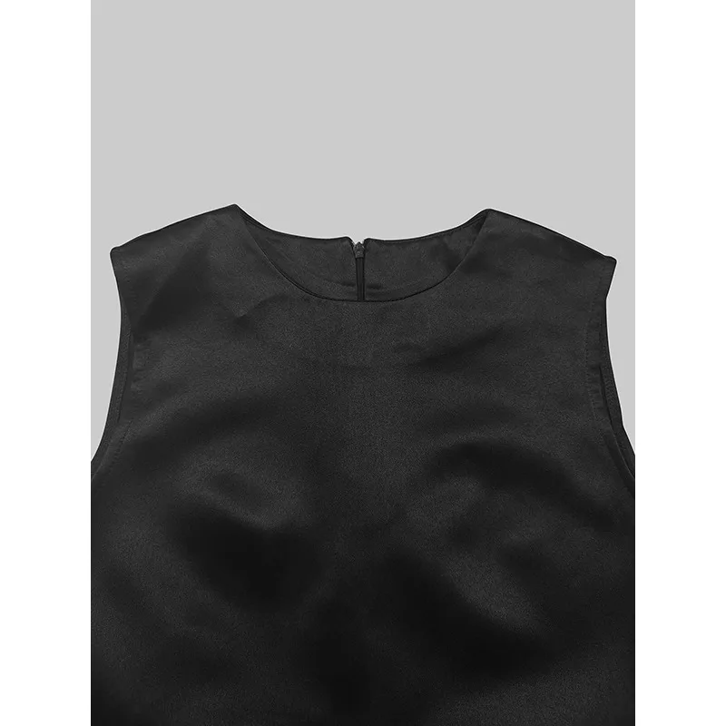 فستان صيفي أسود غير منتظم للنساء 2025 لربيع وصيف رقبة مستديرة بدون أكمام على شكل حرف a فساتين طويلة أنيقة للحفلات 176961