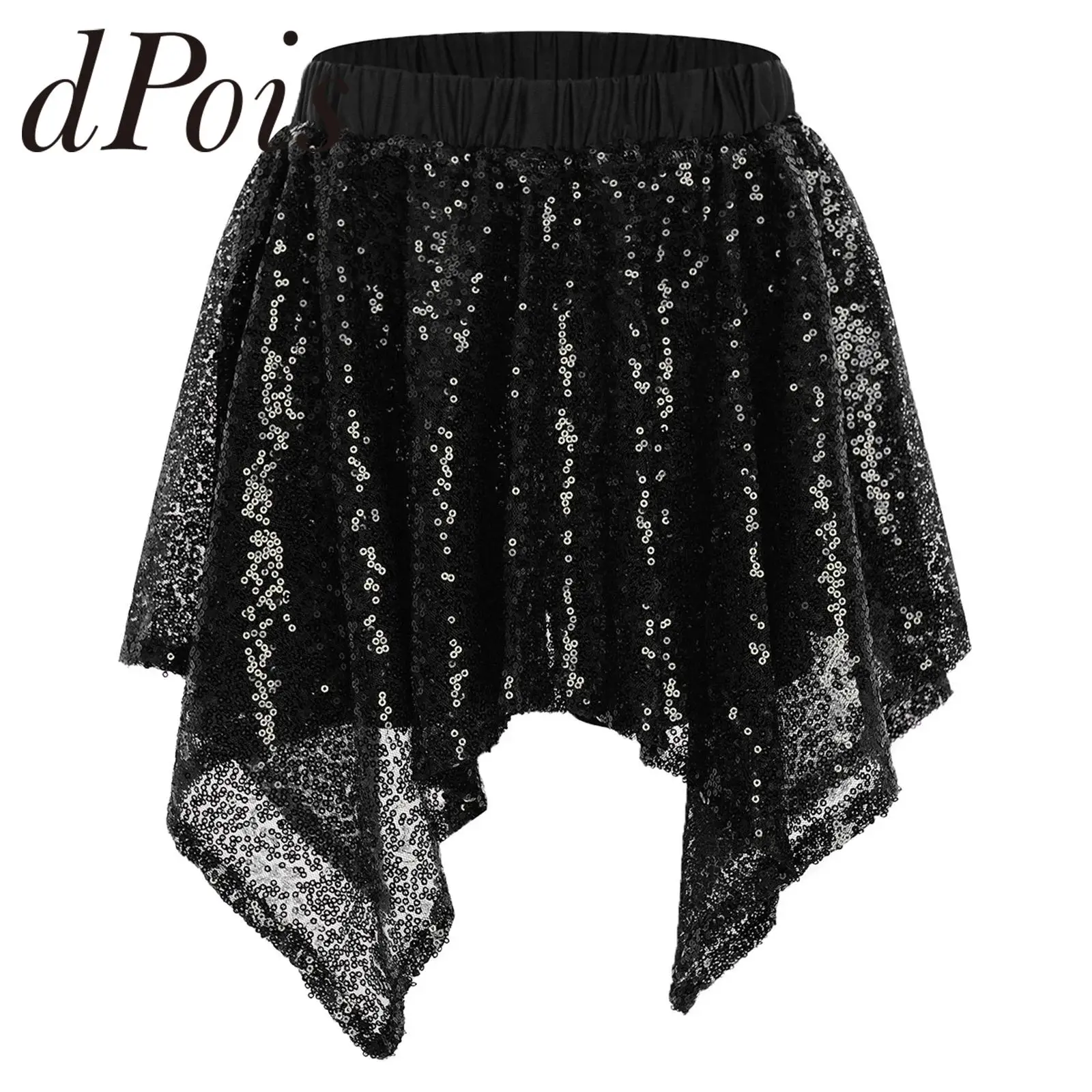 Child Cheer Dance Costume Cheerleading Dance Skirt Kids Girls Metallic Mini Skirt Irregular Ruffled Asymmetrical Skirts Costume