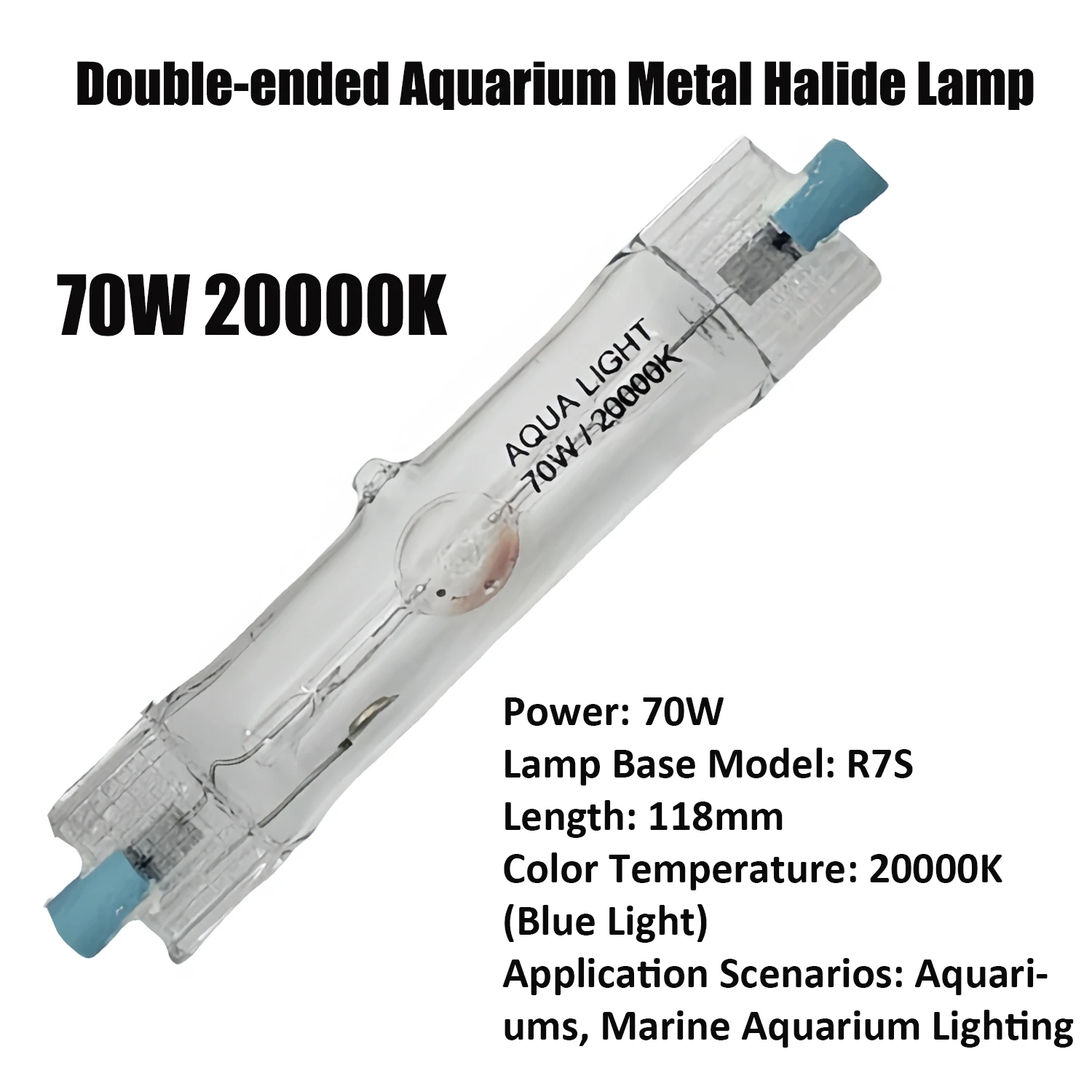 Double-ended Compact Aquarium Metal Halide Lamp R7S 70W 20000K 118MM Blue Light Aquarium Bulb