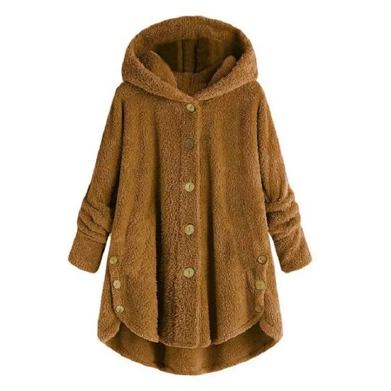 Solide Mantel für Frauen Warme Schöne Bär Plüsch Mantel Wolle Jacke Weibliche Mit Kapuze Jacke Herbst Winter frauen Mantel