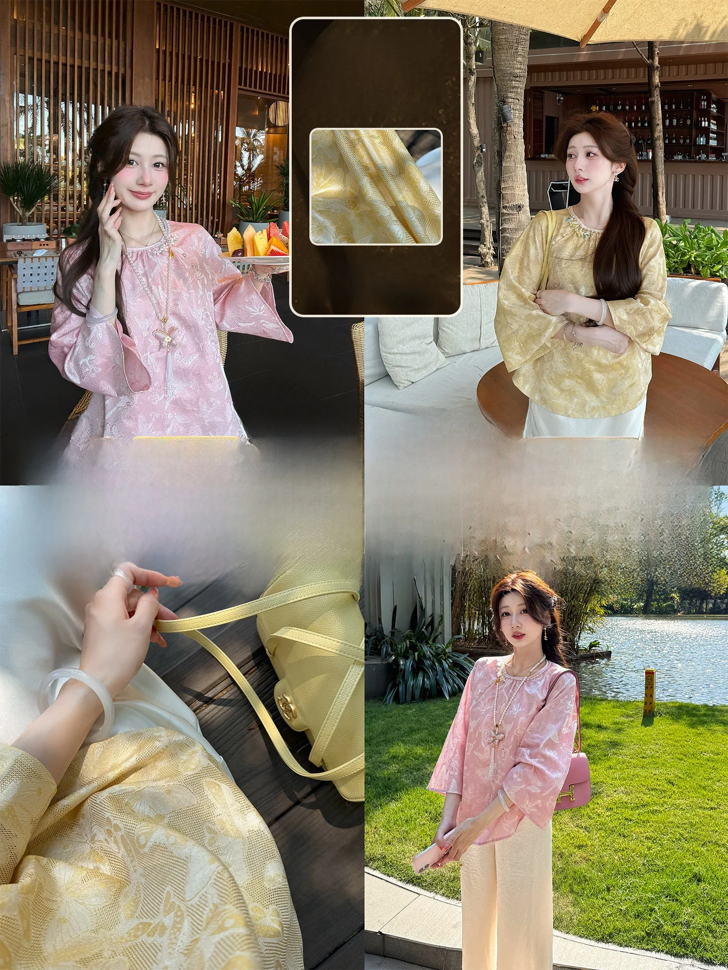 

New Chinese Style Silk Shirt Jacket Women's Summer National Style Top Yinglei Silk Gold Dappled Embroidery Loose Fit Long Sle...