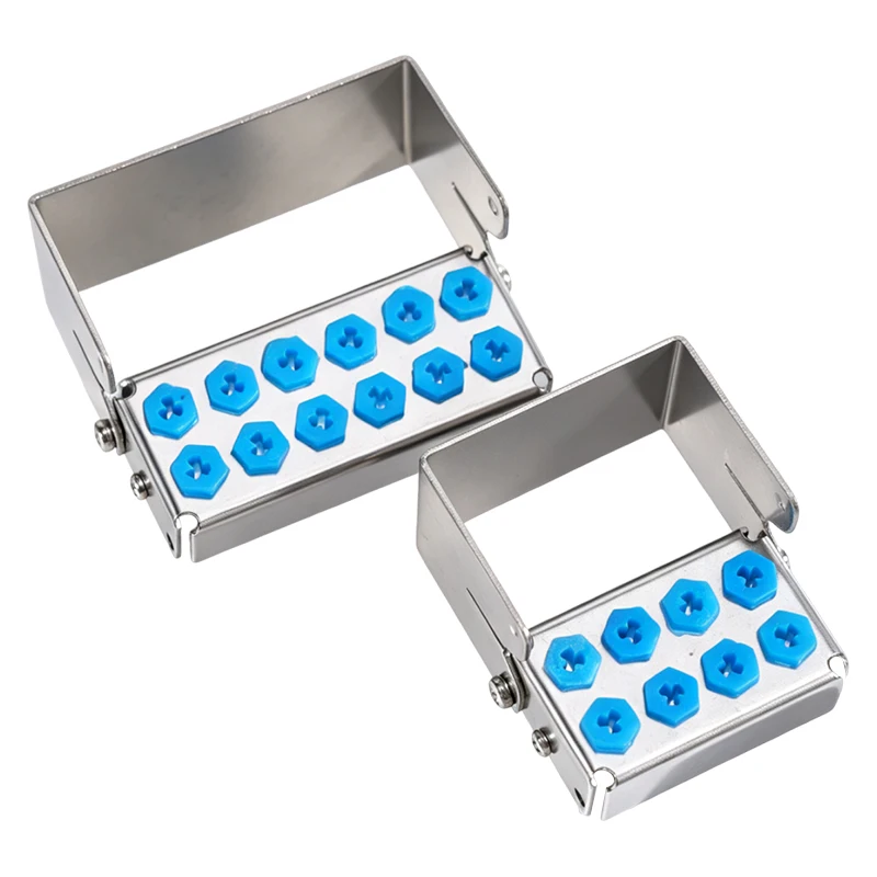 8/12 Holes Dental Bur Block Holder Autoclavable Stainless Steel Endo File Burs Storage Box Blue Silicone Insert Rack