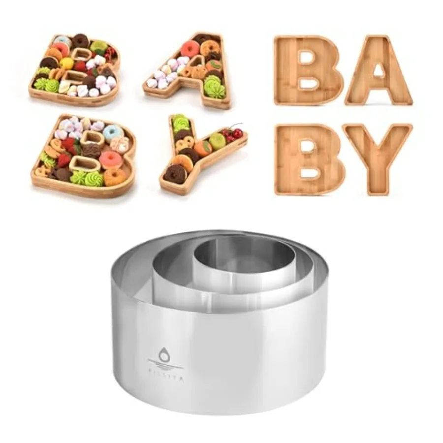 

3Pcs 4/6/8in (3.94''H) Cake Ring + Wooden Baby Serving Tray Set