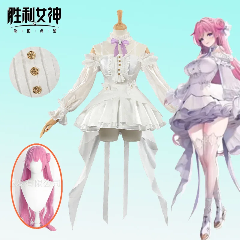 

Cosplay Anime Game Nikke Dorothy Cosplay Woman Doro White Princess Dress Uniform Halloween Party Outfit for Women Wig