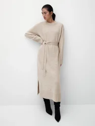 Ethereal MD 2023  autumn new style of Belt trim long women's simple style knit dress