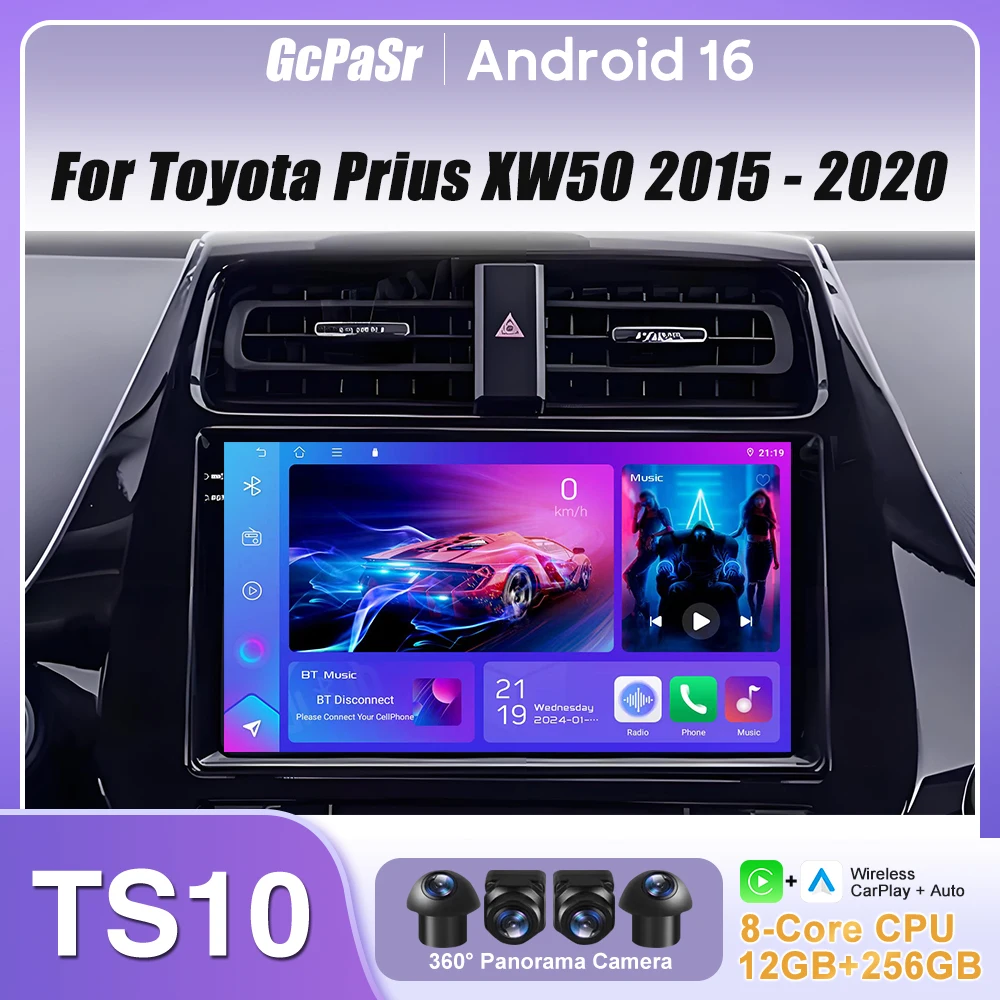 

For Toyota Prius XW50 2015 2016 2017 2018 2019 2020 Car Radio Android 15 Navigation GPS Android Auto Display Carplay 4G No 2din