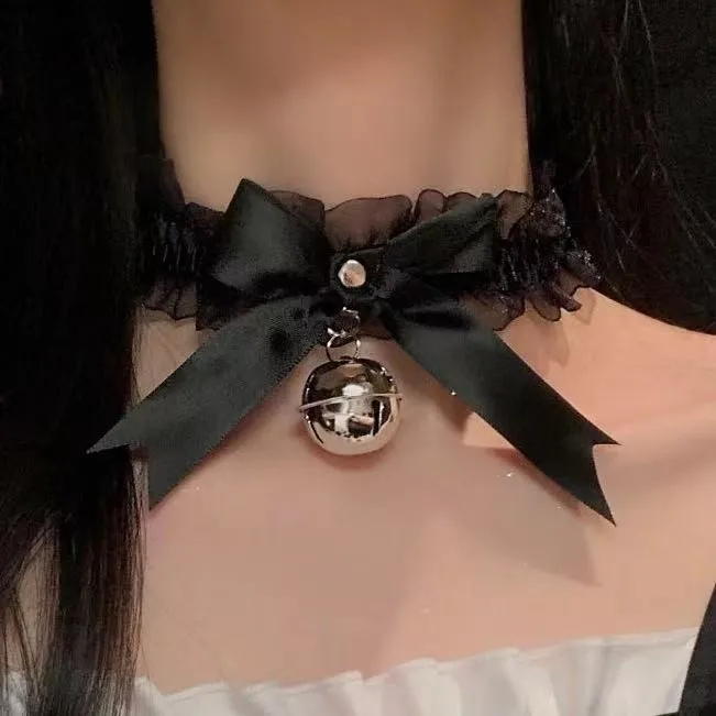 Lace Bow Bell Necklace Women's Choker Neck Collar Accessories Neckband Hanging Neck Personalized Neckchain Party Jewelry