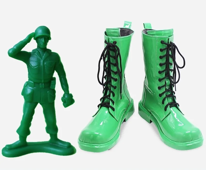 

Toy Army Men on Patrol Cosplay Story Soldier Green Shiny Boots Halloween Carnival Custom Made Shoes