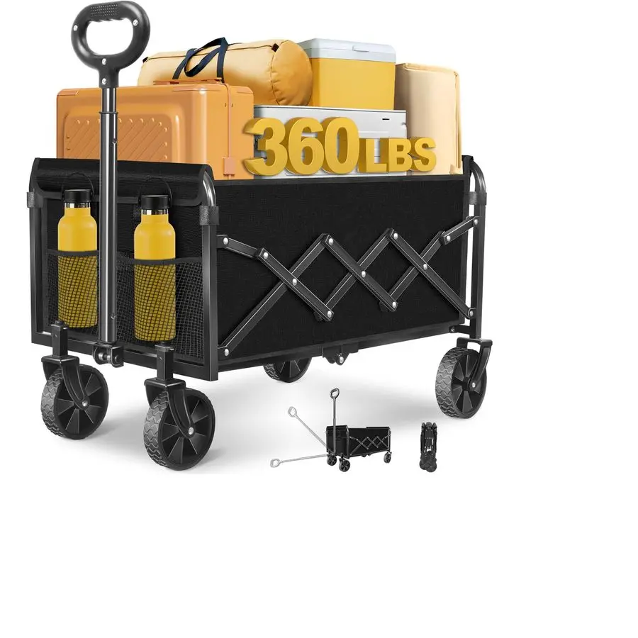 

Wagons Carts Foldable Wagon, Folding Wagon Cart with AllTerrain Wheels amp 2 Cup Holders, Lightweight Portable Foldable Folding