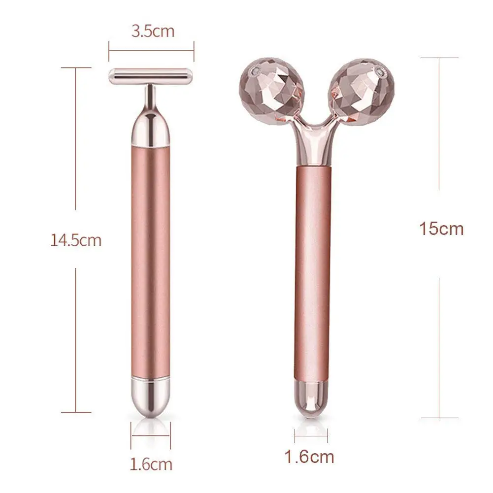 24K Goud Schoonheid Bar Gezicht Massager Elektrische Vibrerende Rose Quartz 3D Roller Gezicht Lifting Body Facial 3D Gua Sha jade Roller