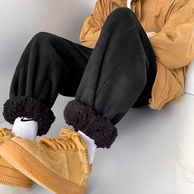 

Lamb wool skiing pants for men in winter, thickened with fleece, Northeast outerwear cotton pants, autumn and winter trendy deer