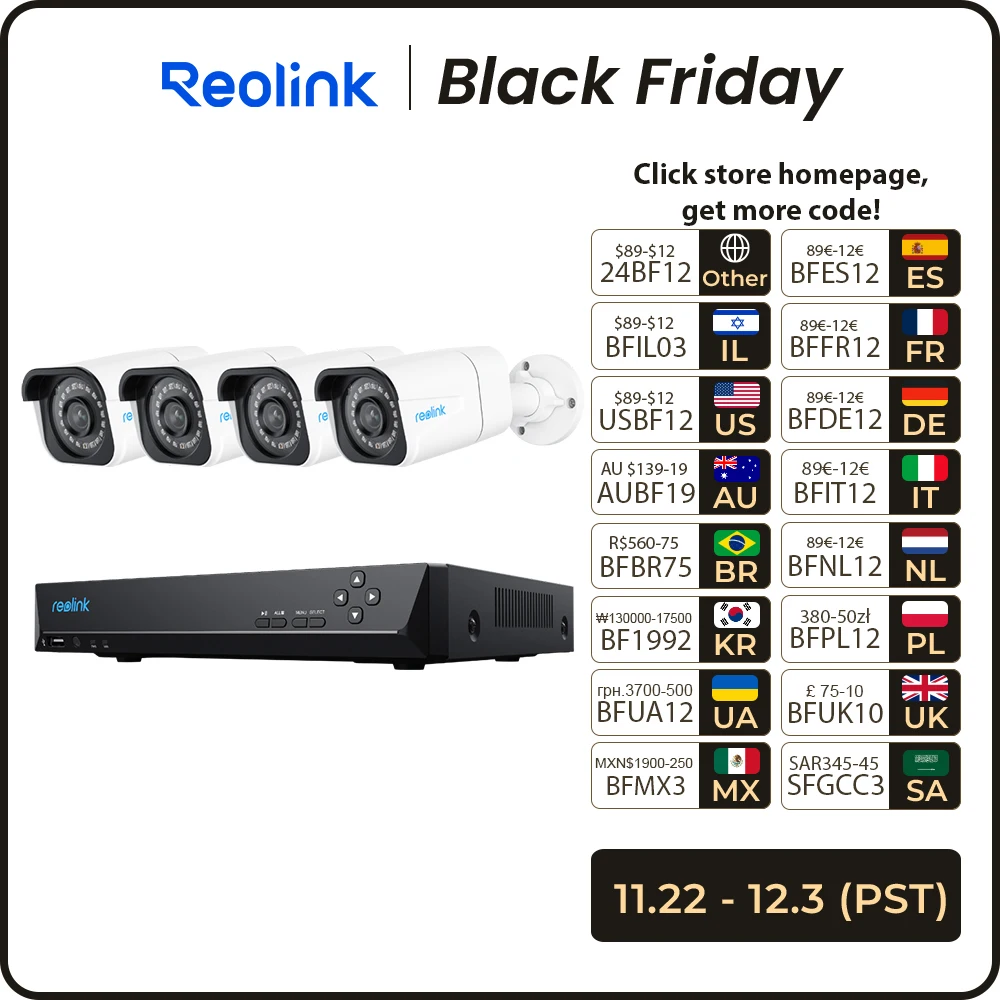 Reolink 4K Security Camera System 8MP 24/7 Recording PoE IP Cam CCTV Video Surveillance Camera NVR Kit RLK8-800B4 / RLK8-800D4