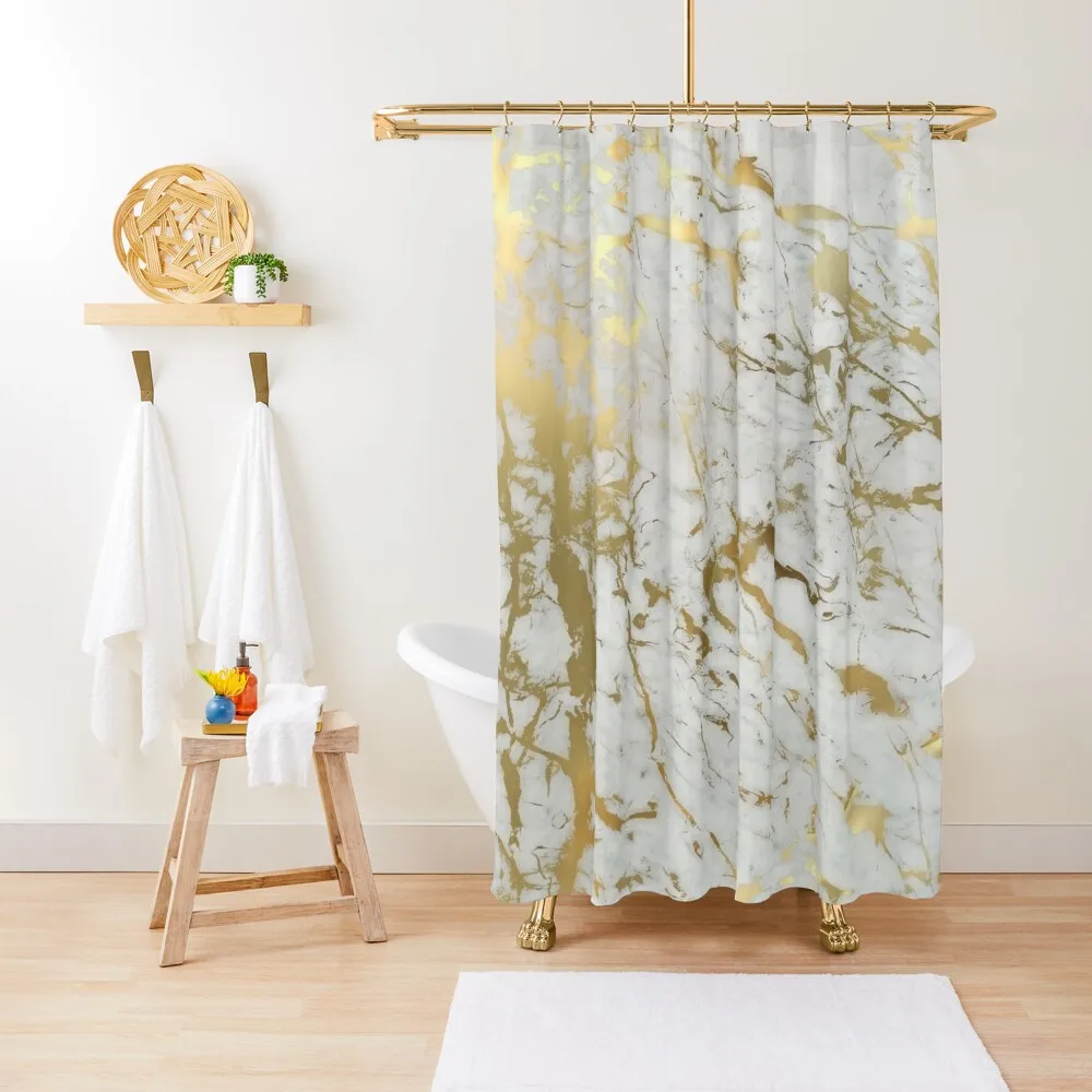 

Gold marble on white (original height quality print) Shower Curtain Modern Bathroom Accessories Curtain