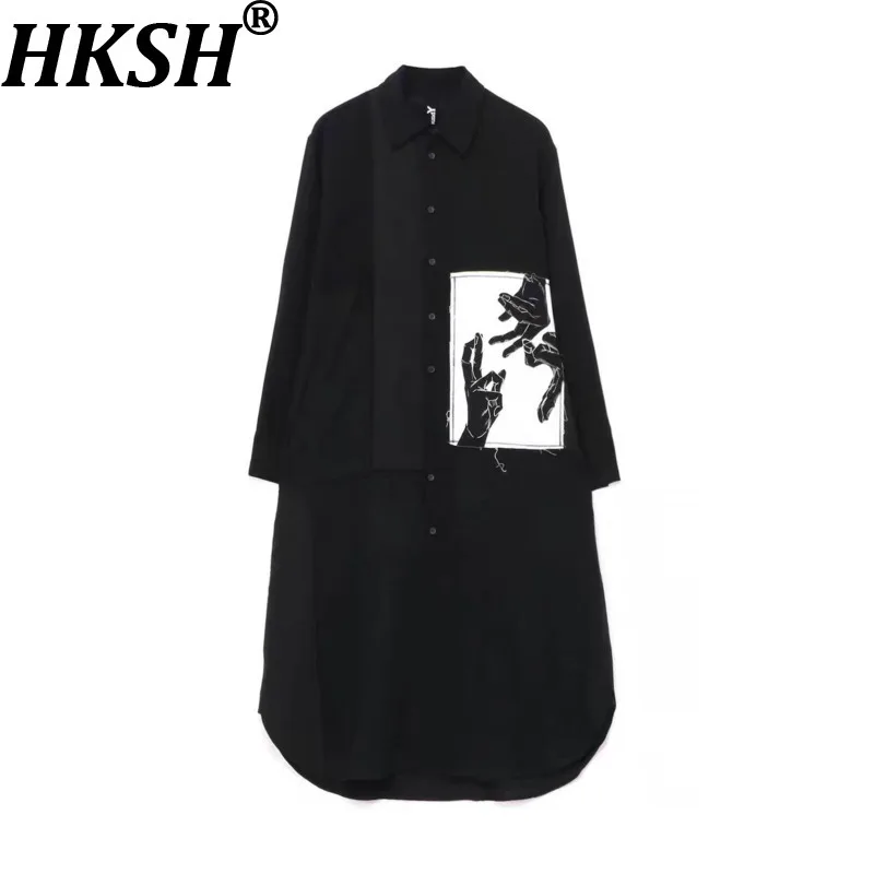 

HKSH Spring Men Tide Dark Yamamoto Stylish Hand-patchwork Mid-length Shirt Punk Gothic Japanese Chic Ins Vibe Women Tops HK20413