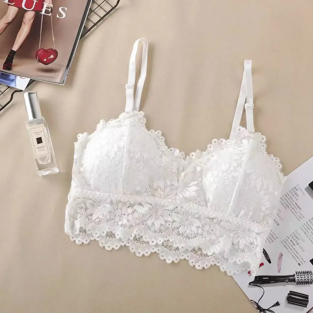 Lace Bra Beauty Back Bralette Women Sexy Wrapped Chest Solid Color Bottoming Vest Thin Summer Student Lingerie Seamless Bra