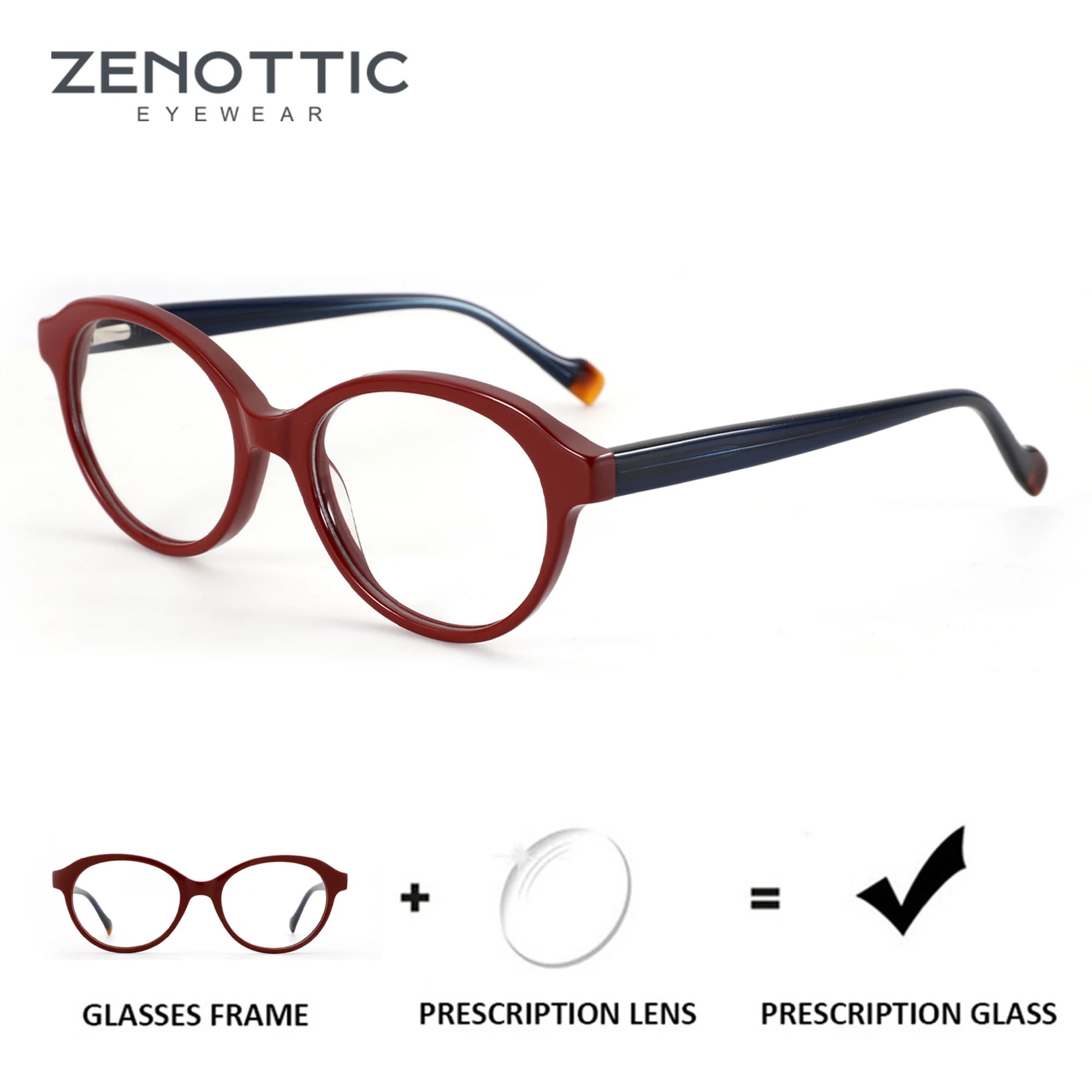 

ZENOTTIC Retro Handmade Acetate Prescription Glasses Fashion Ellipse Myopia/Progressive Eyewear Oval Optical Eyeglasses Unsiex