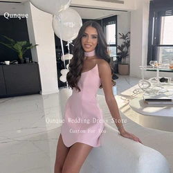 Qunque Pink Mini Prom Dresses Women Strapless Sexy Sleeveless Sukienka Wieczorowa With Scarf Lady Club Party Vestidos Customized