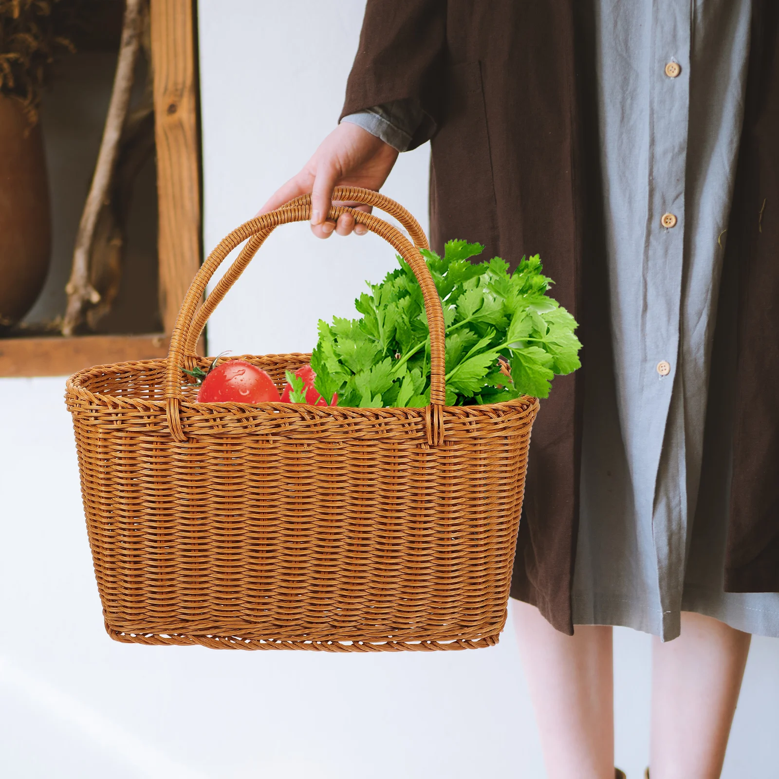 

Shopping Basket Coffee Plastic Woven Storage ganizer for Home Woven Storage ganizer Picnic Market Use