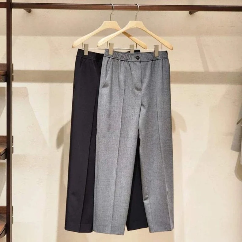 

Commute Friendly Loose Fit Suit Set Long Sve ket Detail Pure Color Versatile Outerwear Top And Pants Ensemble