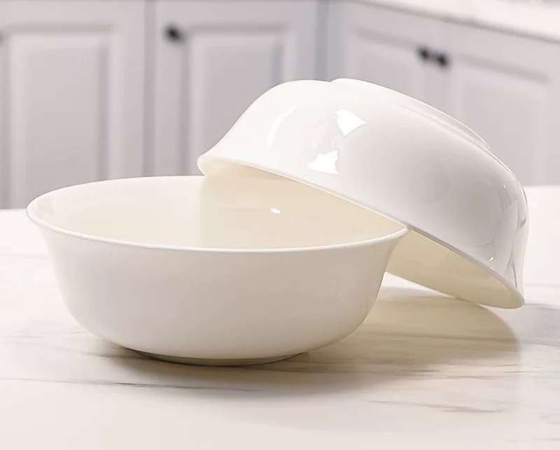 7 inch, white bone china, big ceramic serving bowl for rice & fish & salad, delicate container for food, for buffet and dinner