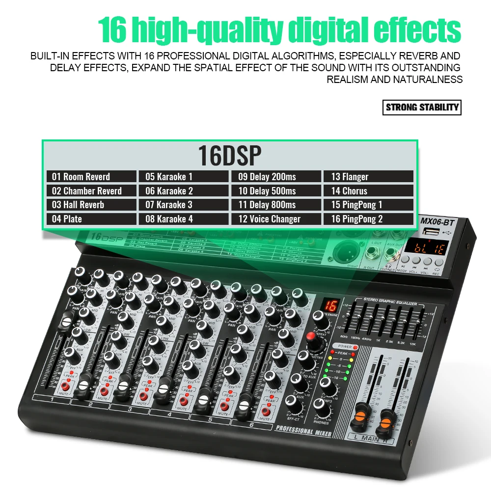 Professionele 4-6-kanaals Audio Mixer Met Usb Mp3 Speler Mixing Console Van Dsp Dj Audio Console Mixer